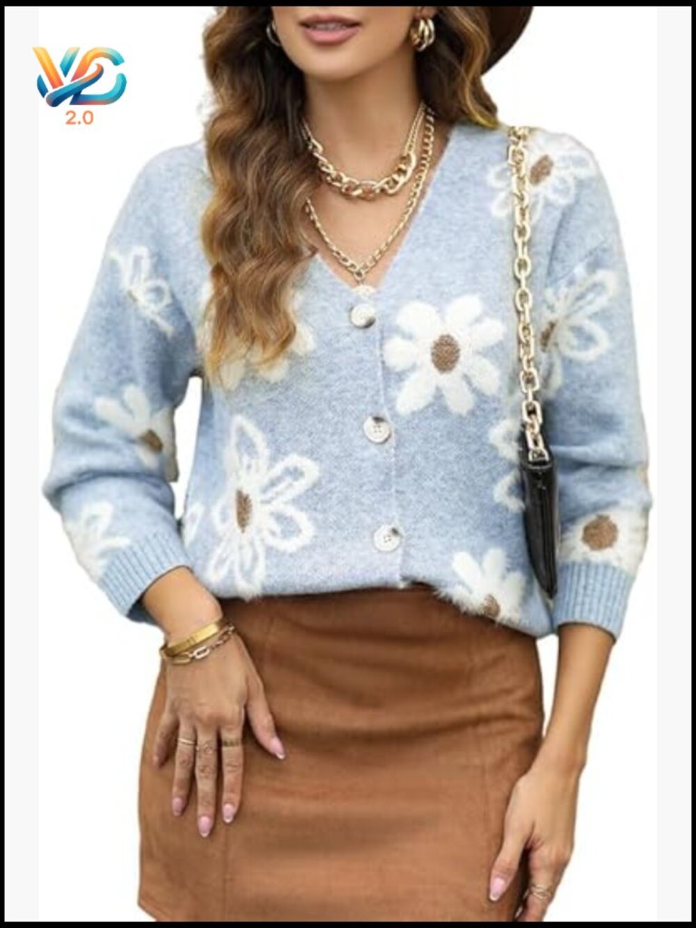 Womens Open Front Cardigan Long Sleeve V-Neck Knit Floral